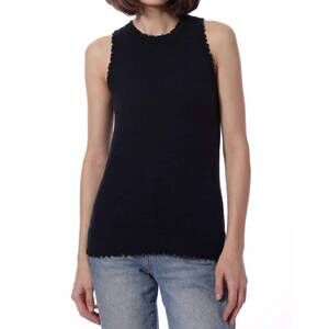 NEW MINNIE ROSE cotton cashmere frayed tank in navy